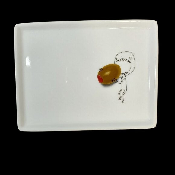 CB2 Crate Barrel Sushi Plates 2009 Olive 2011 Swiss Cheese Ceramic 6.5 x 5 Inch - Picture 2 of 7